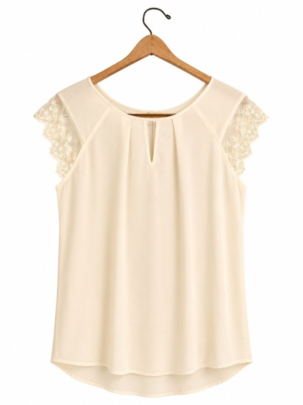 Women’s Ivory Lace Sleeve Blouse Elegant Chiffon Top Flowy Dressy Casual Work Bl